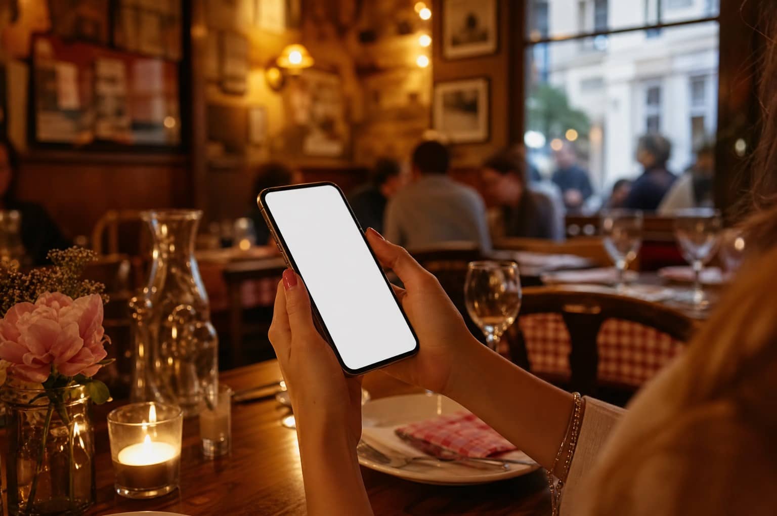 Réserver une table de restaurant lyonnais sur smartphone dans un bouchon chaleureux