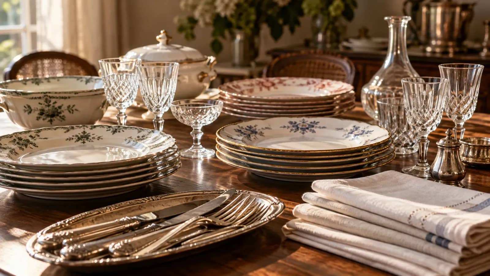 Illustration originale d’arts de la table anciens, sans lien avec les objets mis en vente