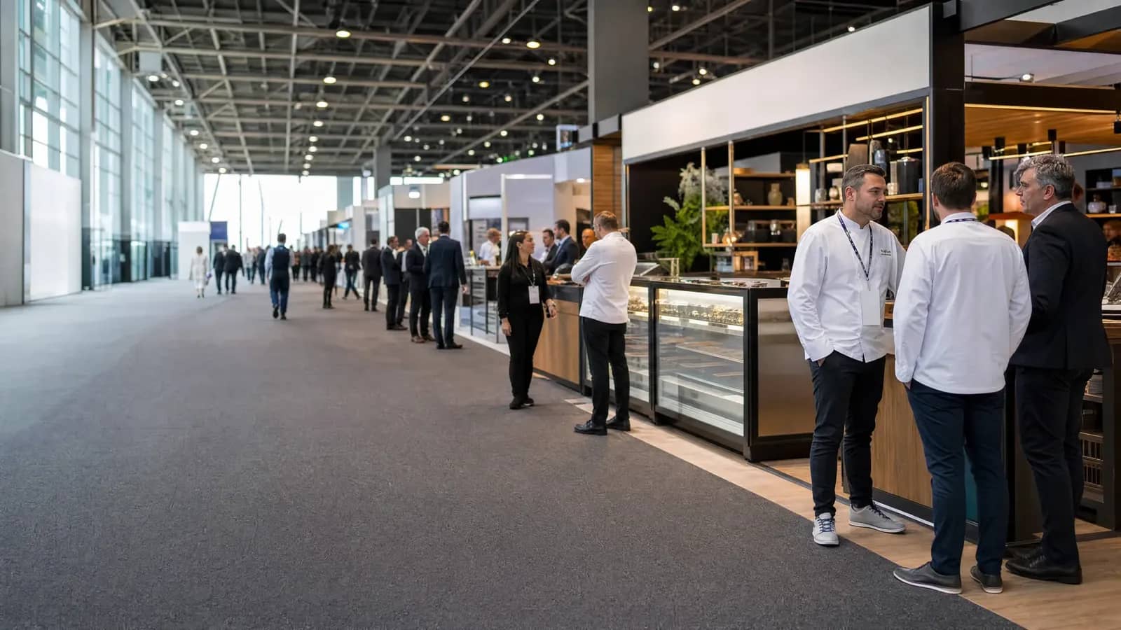 Allée du salon Sirha à Eurexpo Lyon, professionnels et chefs circulant entre les stands