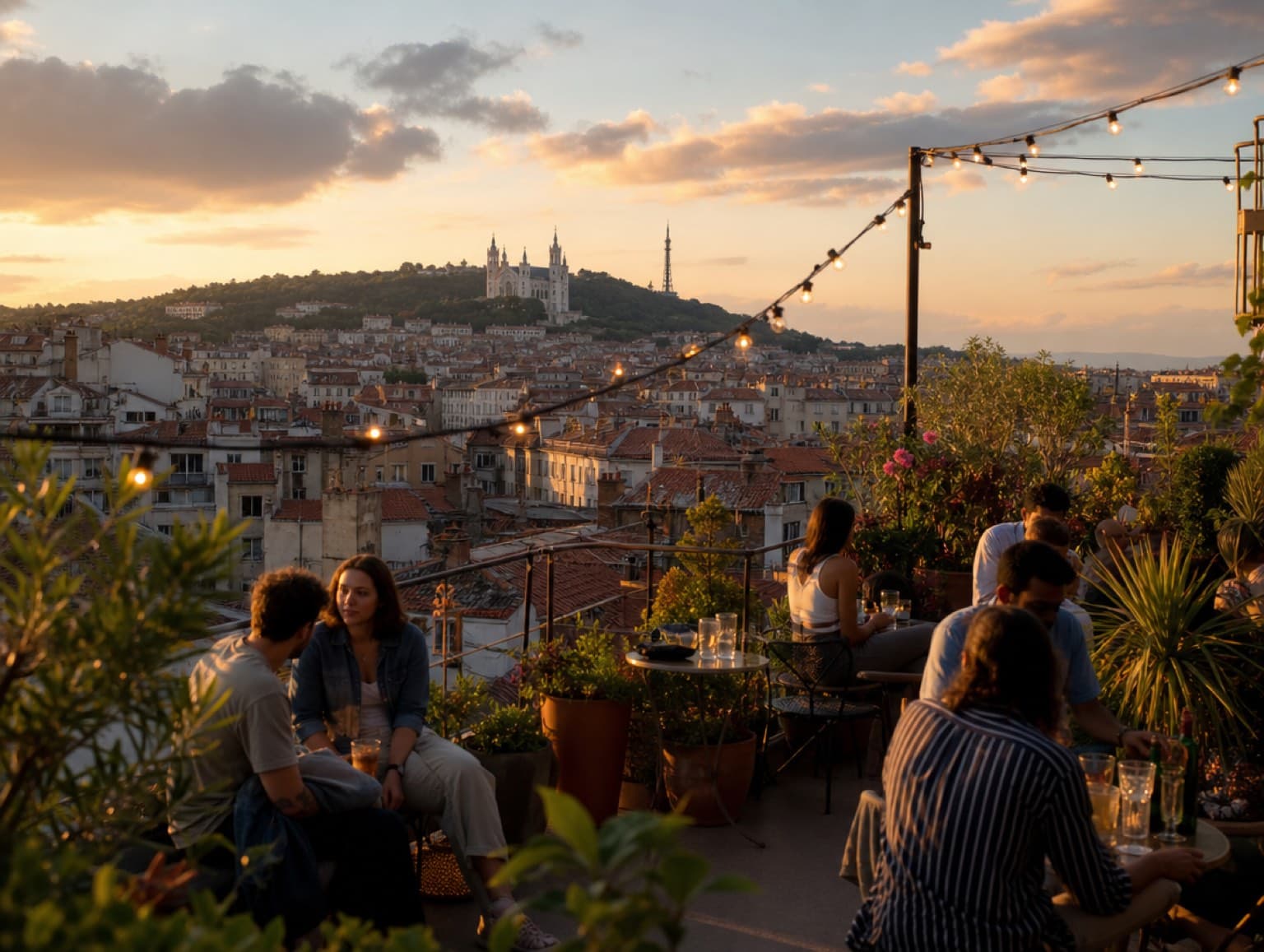 Rooftop végétalisé au-dessus des toits de la Presqu'île de Lyon