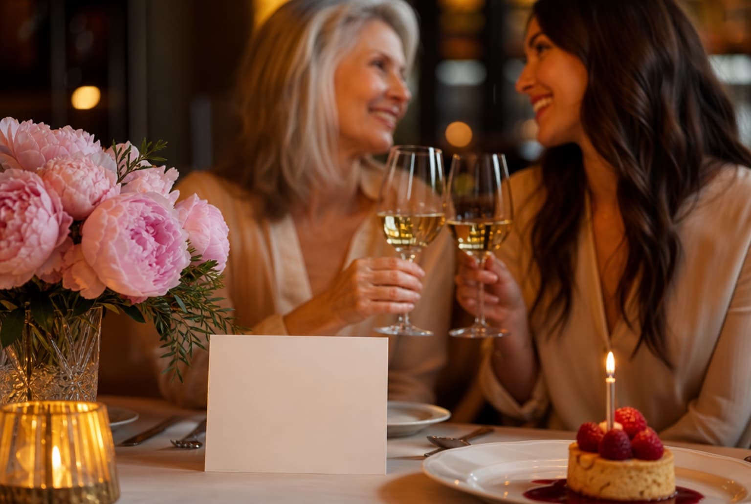 Carte cadeau posée sur une table de restaurant à Lyon pour la fête des mères