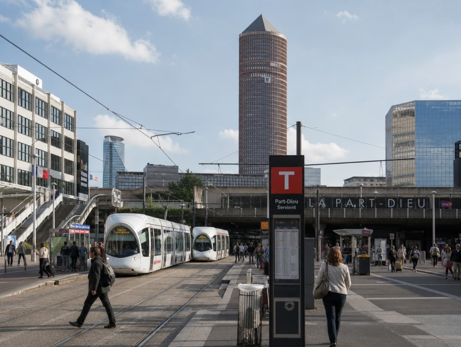 Pôle d'échanges de la Part-Dieu à Lyon avec ses gratte-ciel