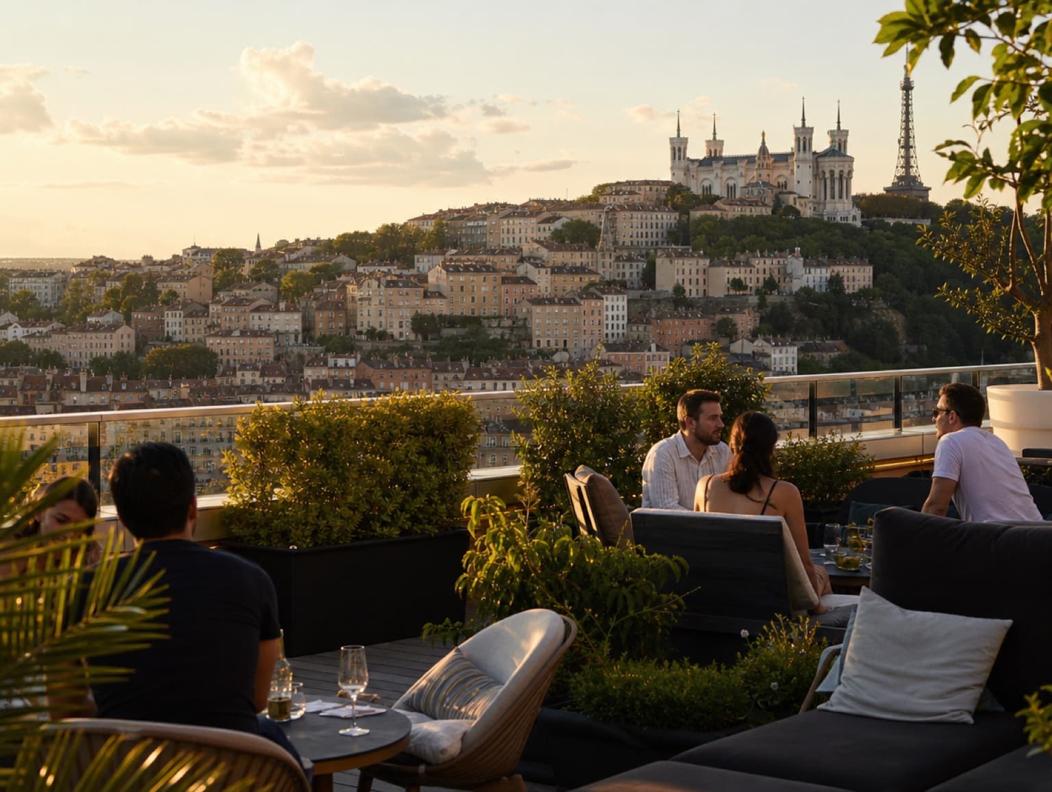 Terrasse perchée avec vue sur la colline de Fourvière à Lyon