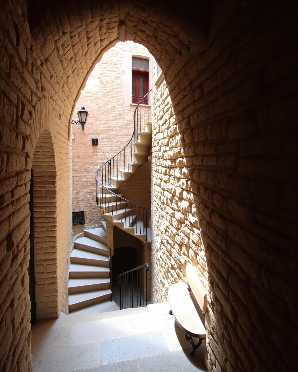 Traboule du Vieux Lyon avec escalier en colimaçon Renaissance