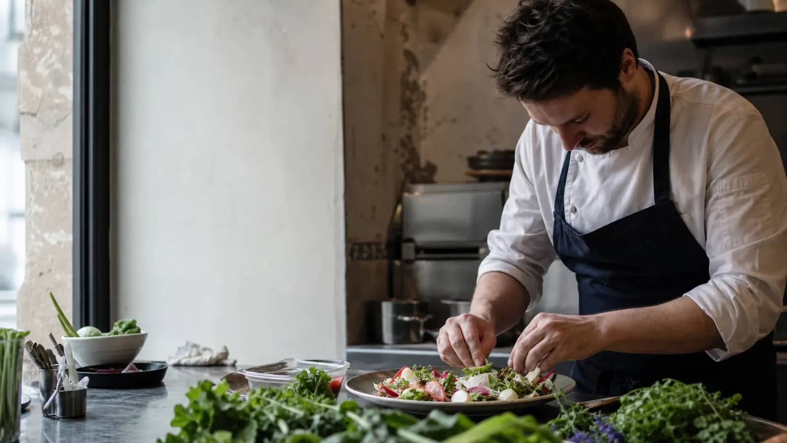 Chef lyonnais cuisinant sur place à partir de produits bruts