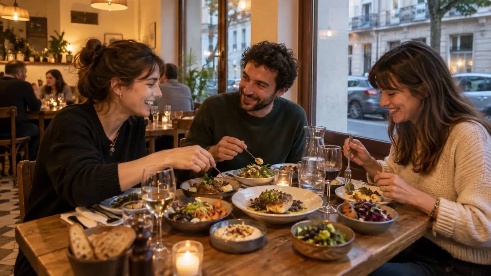 Dîner entre amis dans un restaurant de quartier à Bellecombe