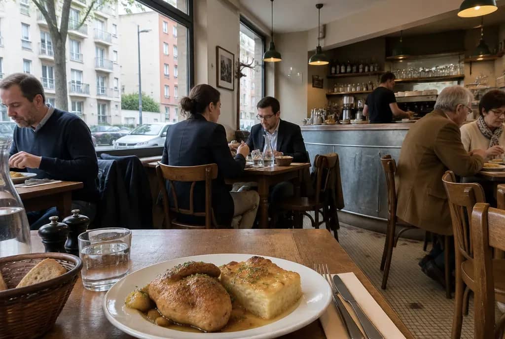 Déjeuner en semaine dans une brasserie de quartier du Bachut, avec un plat du jour au premier plan