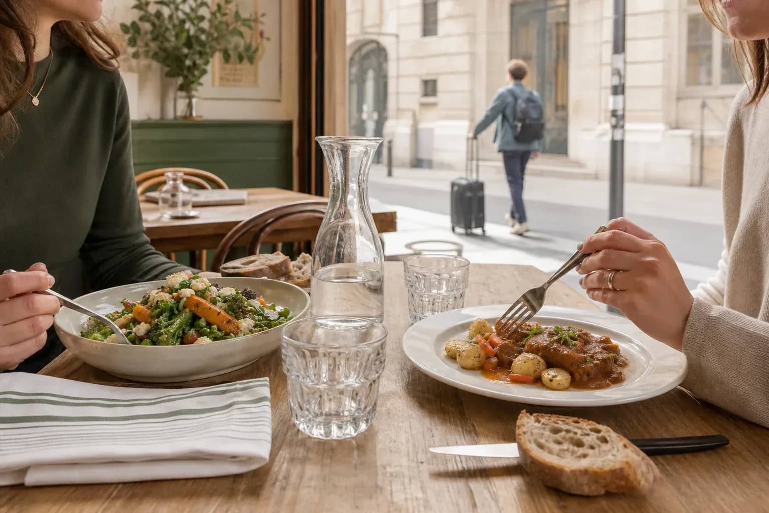 Déjeuner de bistrot avec assiette végétarienne et plat mijoté entre Ainay et Perrache