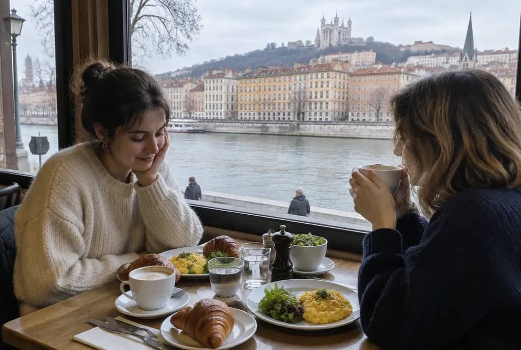 Brunch du 1er janvier face à la Saône, avec le Vieux Lyon et Fourvière en fond